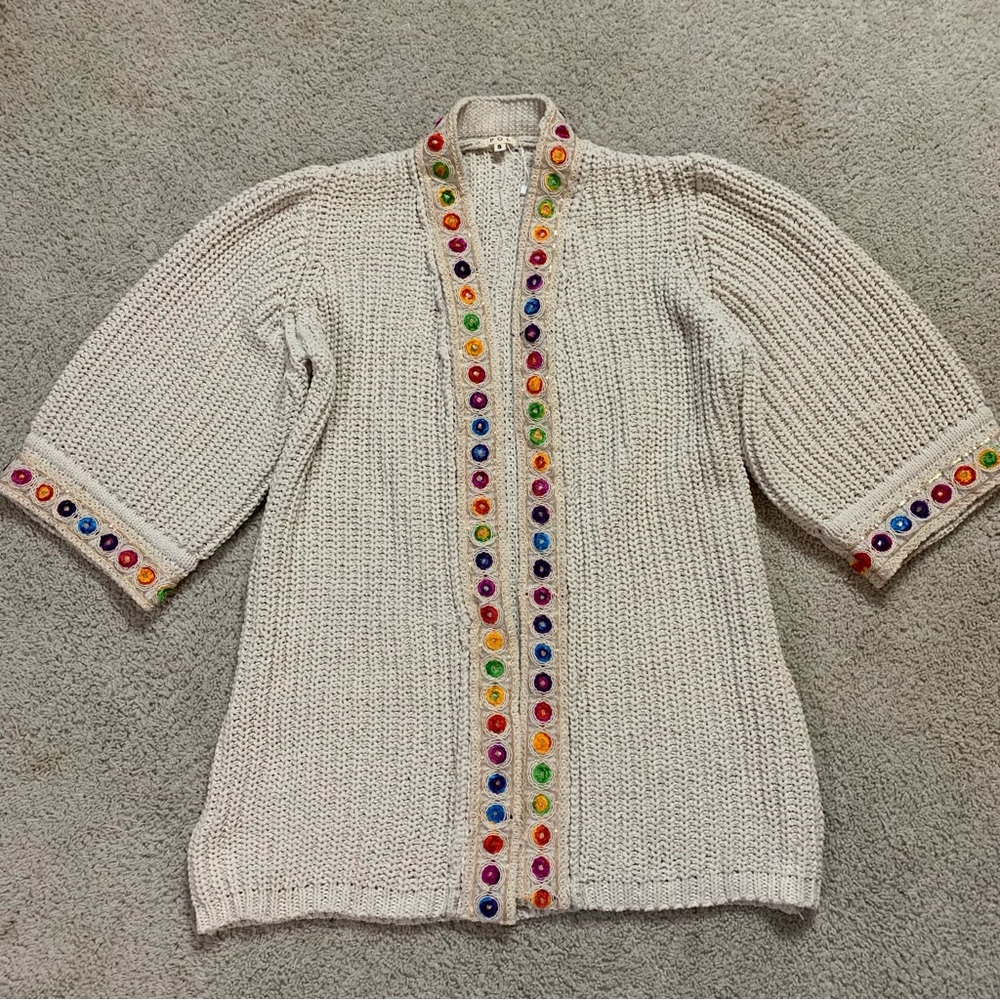 Women's POL Ivory LUCY Knit CROCHET Oversized CARDIGAN Detailed Sweater  S